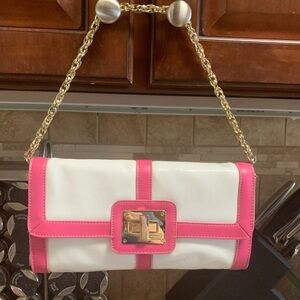 Merona White and Pink Faux Leather Handbag